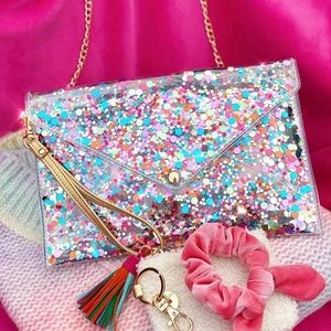 Packed Party envelope crossbody clutch confetti